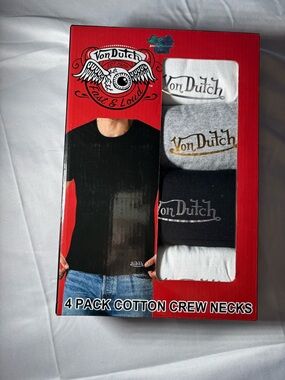 Von Dutch 4 Pack Cotton Crew Neck T-Shirts Logo Tees Black White Gray BRAND NEW